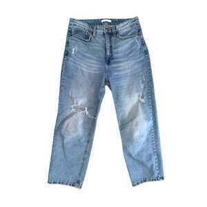 Light Blue Vintage Straight Leg Mom Jeans High Waist Crop Size 8